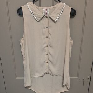 Mauve Beige Sleeveless Blouse with Lace Trim